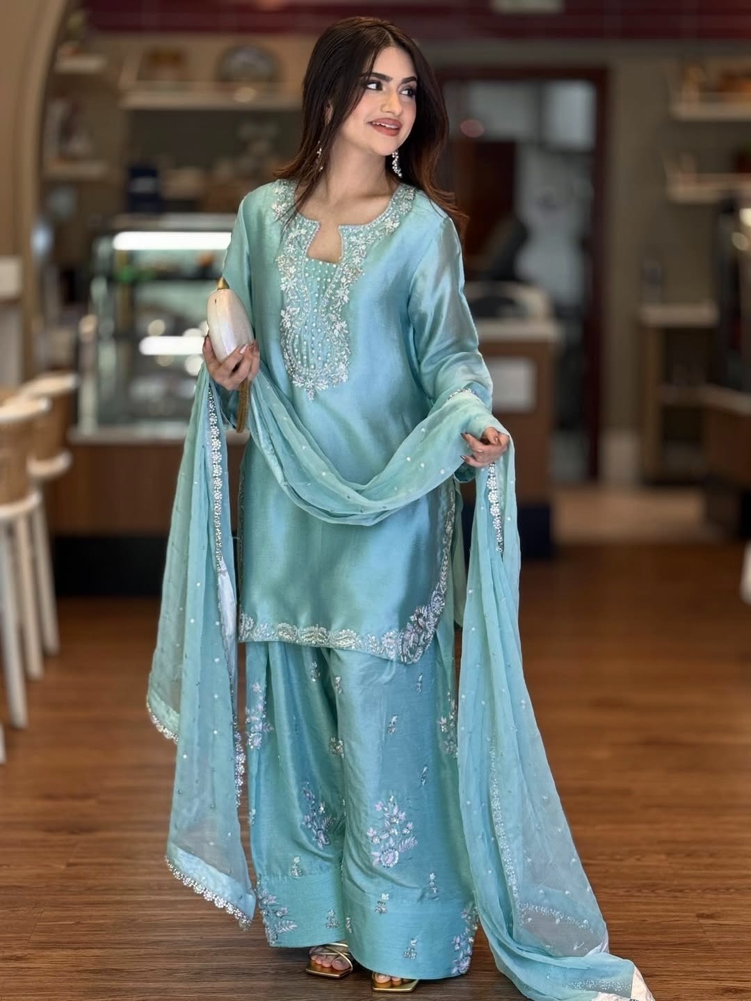 Stunning Look Heavy Roman Silk Readymade Salwar Kameez With Dupatta For Women