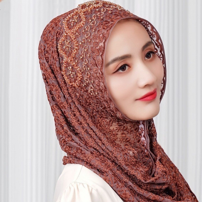 New Silk Hijabs Women Malaysia Wrap Cap Muslim Print Bead Scarf Hair Cover Shawl