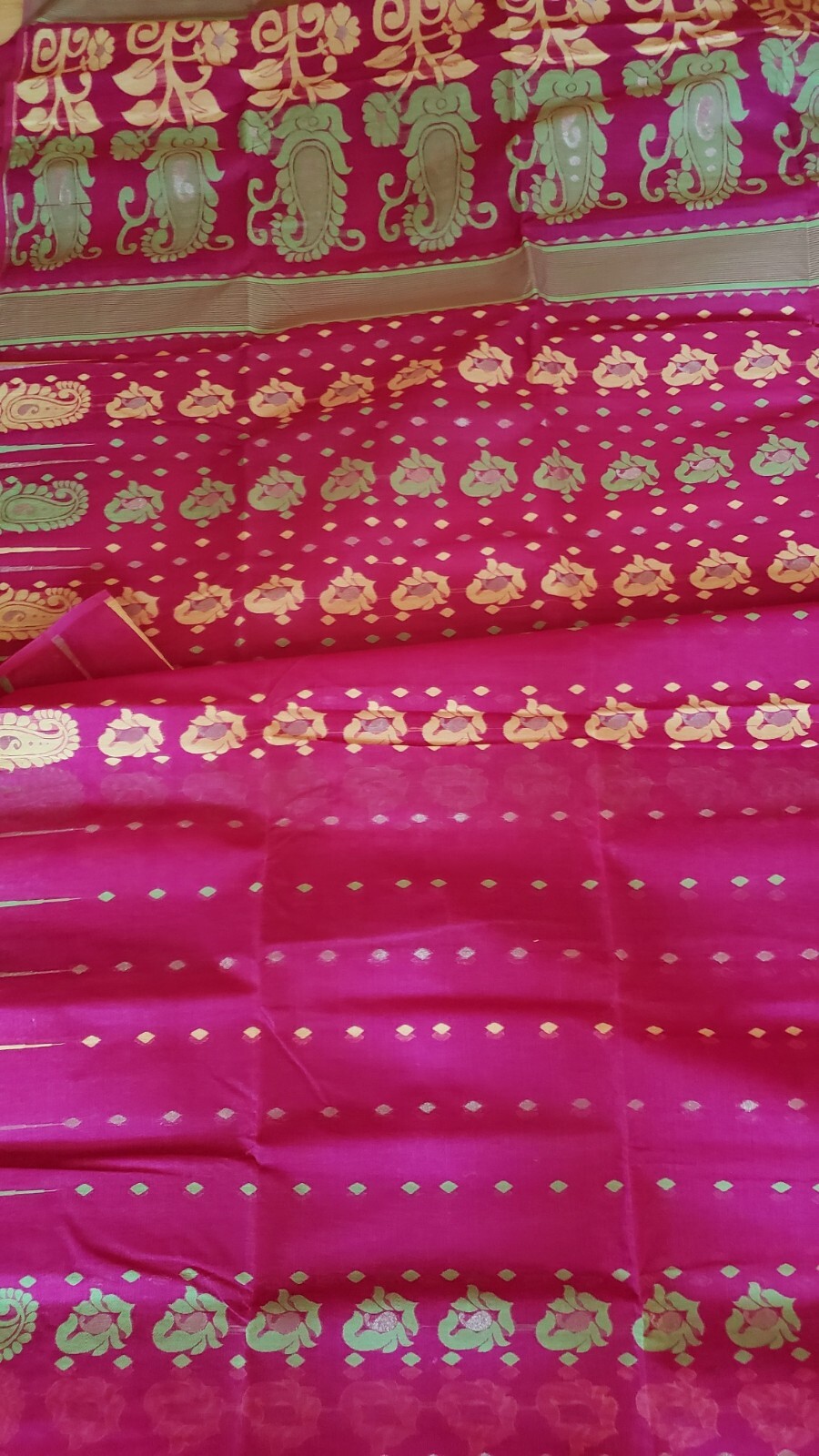 Jamdani Saree Cotton Hot Pink With Multicolor Jamdani Weaving