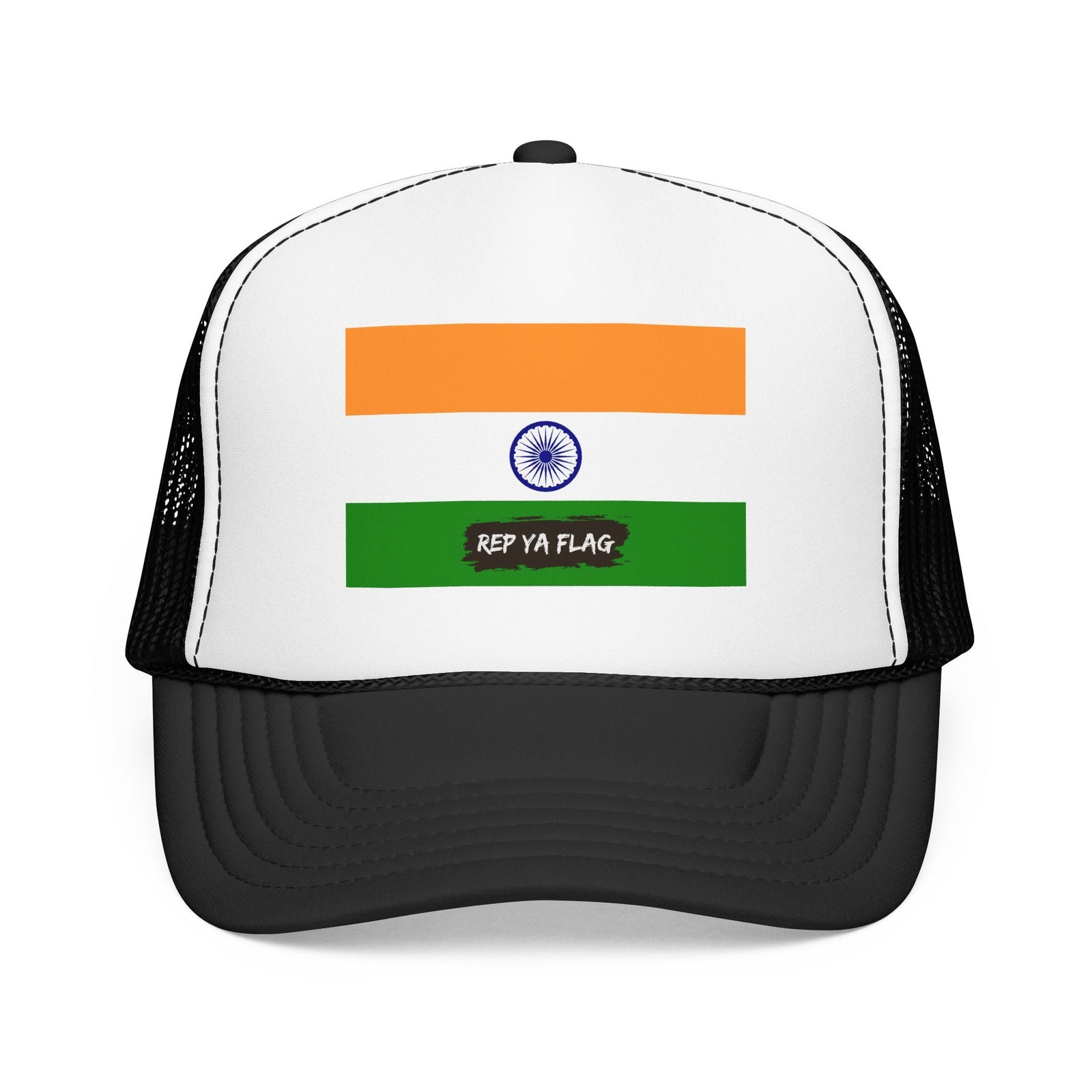 India Flag Foam Trucker Hat – Indian Pride Snapback – Black / One size