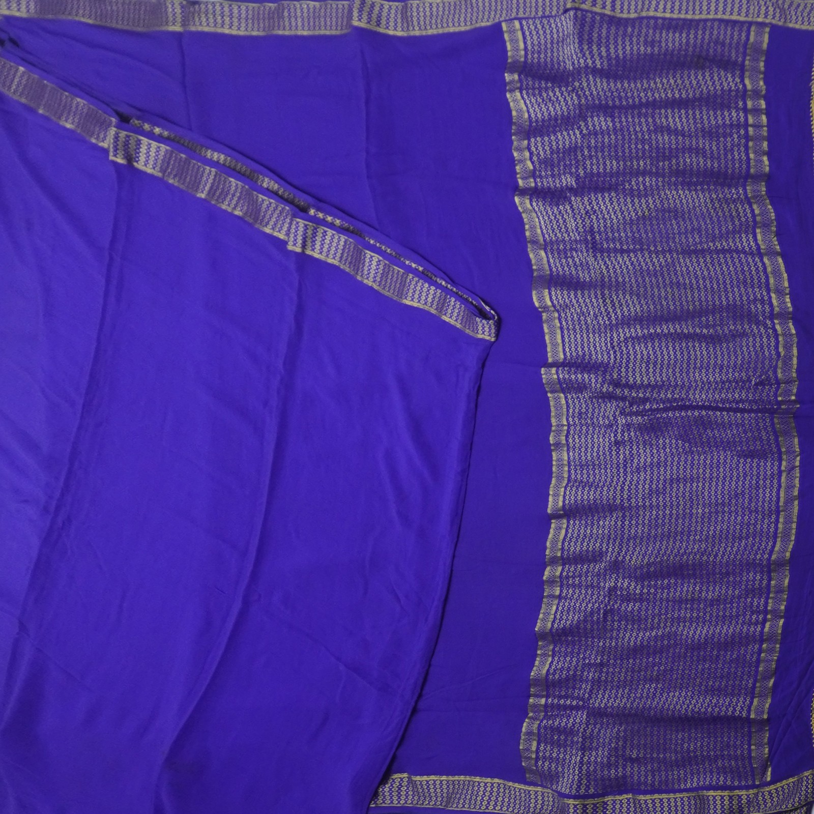 Vintage Blue Sarees 100% Pure Mysore Crepe Silk Zari Woven Sari 5YD Craft Fabric