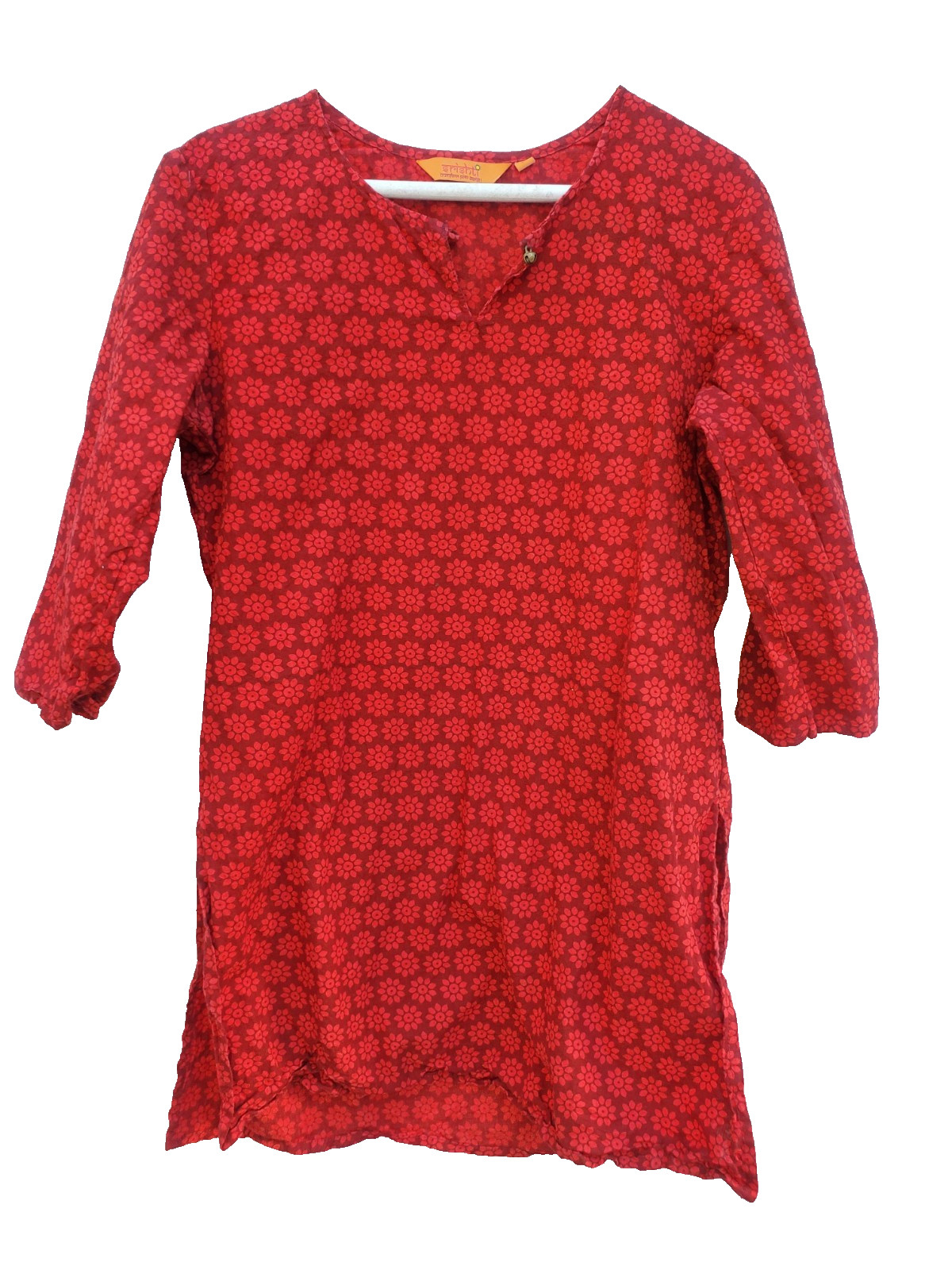 SRISHTI 100% Cotton Printed Kurta Large red floral pattern 3/4 sleeve