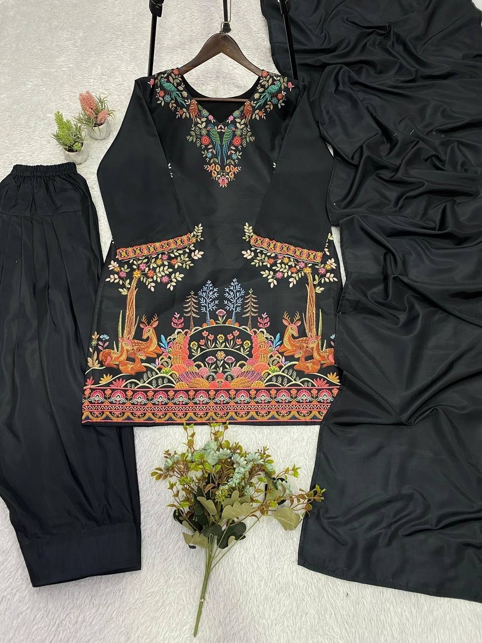 Indian Pakistani Readymade Stitched Party Wear Salwar Kameez Dress Black XL