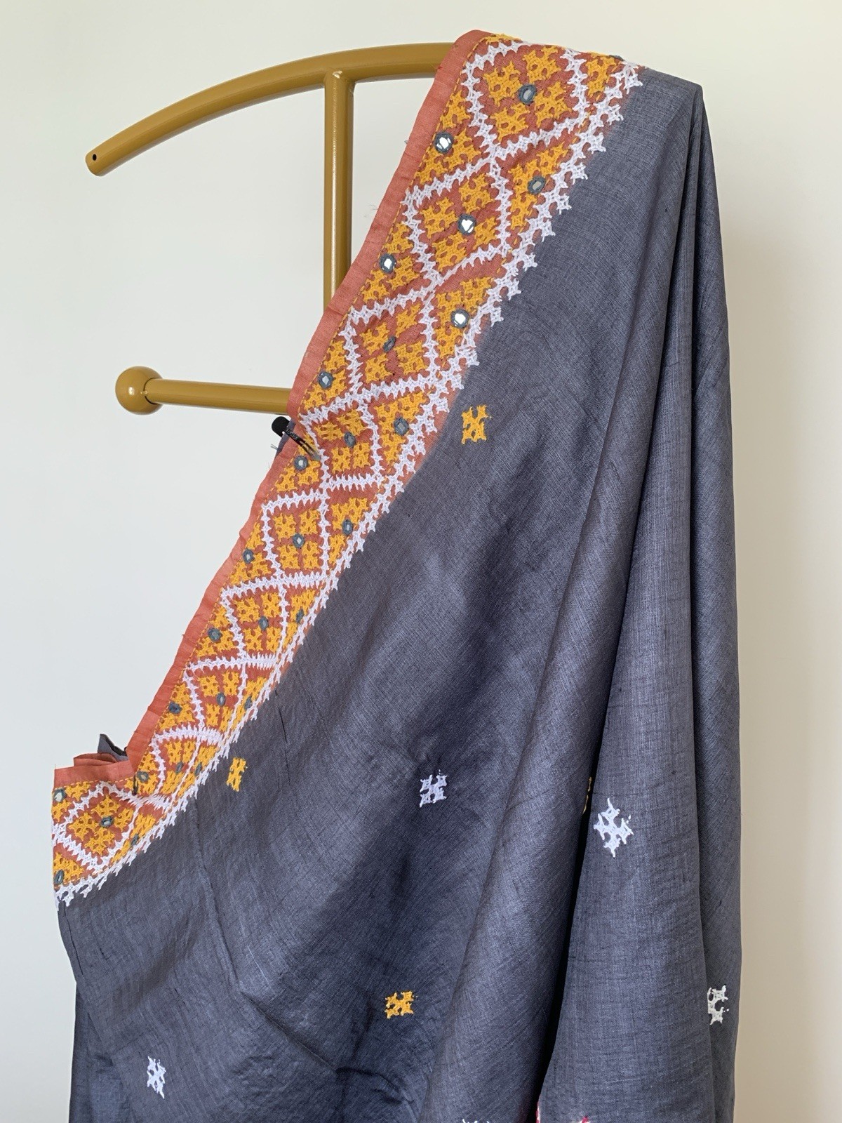 Gray Gujurati Stitch Tussar Silk Saree sari Festival party wear For Women
