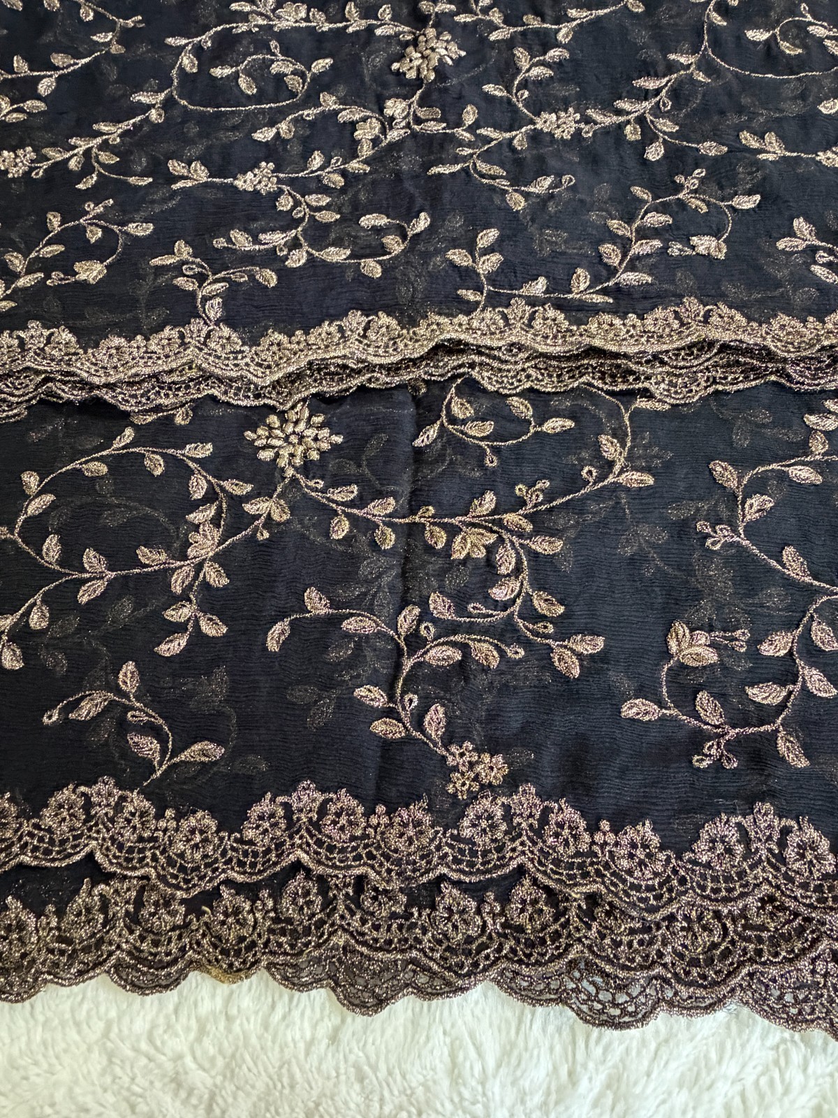 Black Chiffon Fancy Dupatta Gold/ Zari Embroidered Pakistani Indian