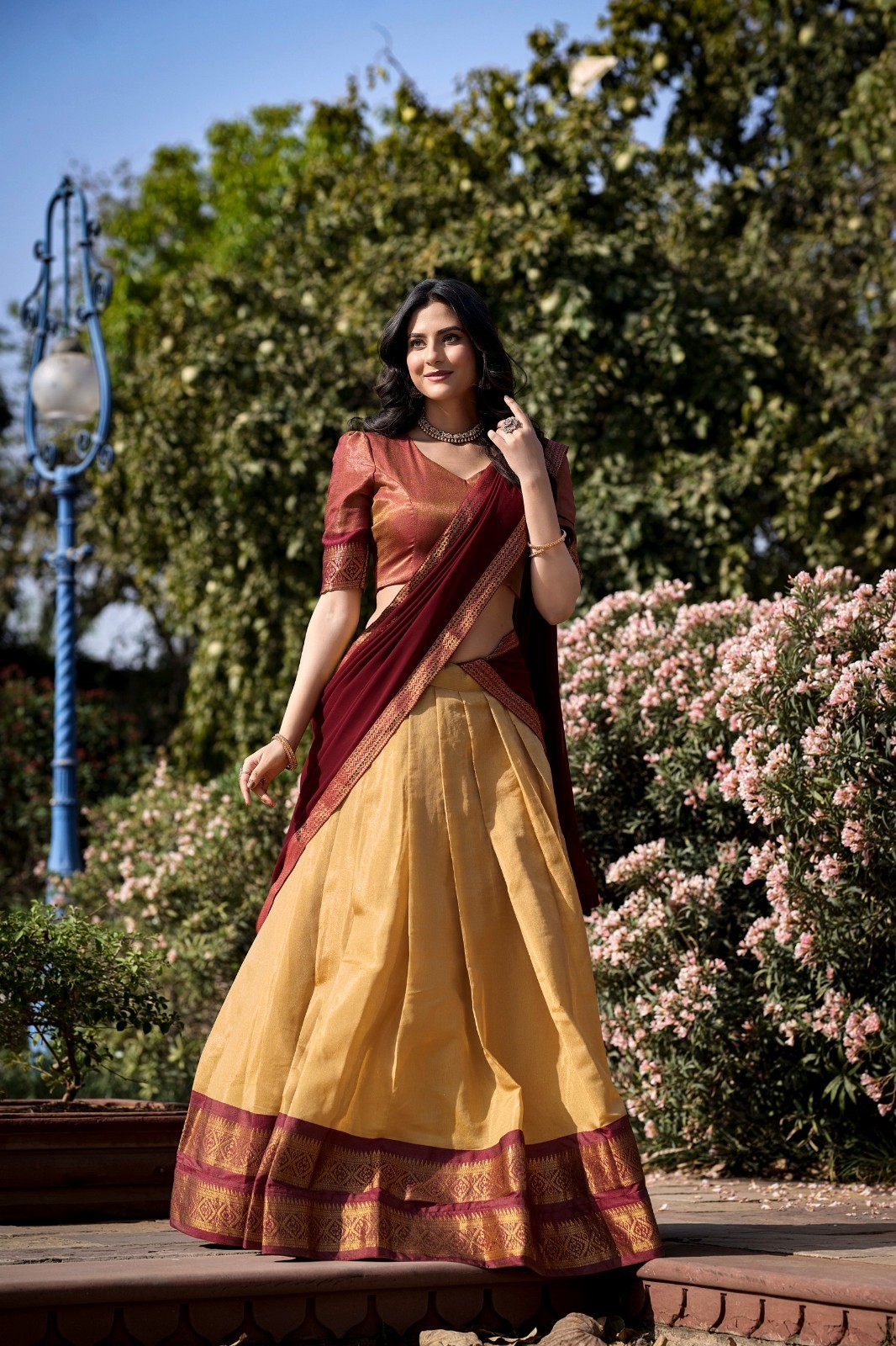 Designer Kanchipuram Lehenga Unstitched Choli For Women Wedding & Engagement
