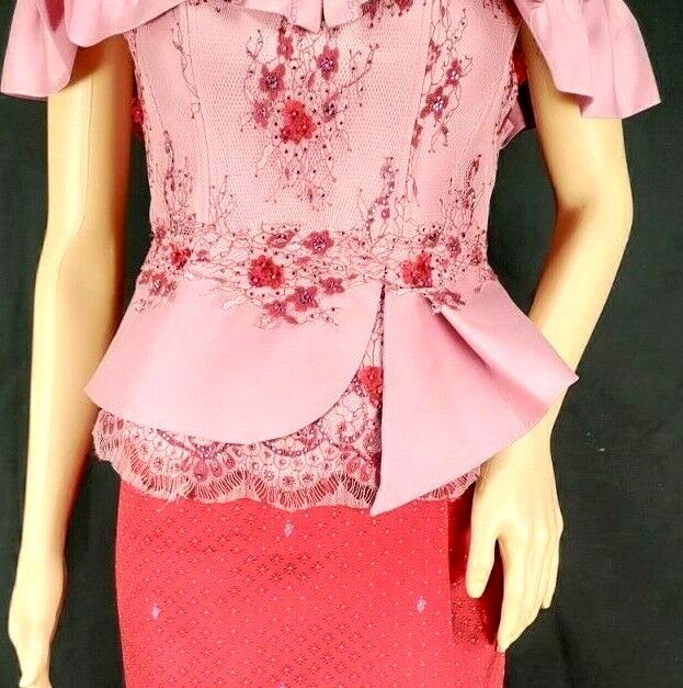Cambodian Clothes Khmer Two Pieces High Neck Rose Lace/Seing Thai Women Size S