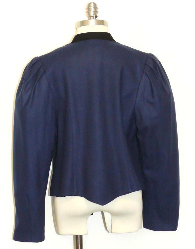 BLUE BOILED WOOL JACKET Women AUSTRIA Dress Skirt Suit Winter Coat B40″ 10 M