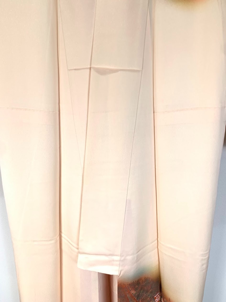 Vintage Japan Silk Houmongi Kimono S Peony Gold Hand-painted Yuzen Yuki 25.6″