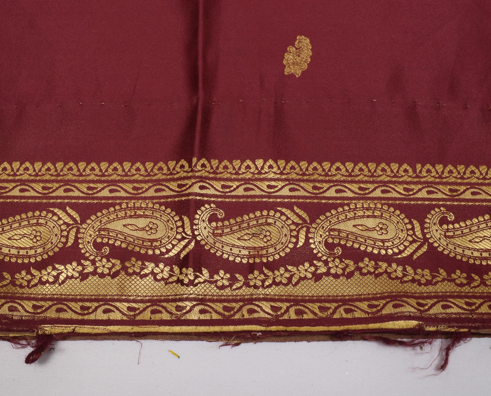 Sushila Vintage Maroon Saree Blend Satin Silk Woven Paisley Soft 5YD Sari Fabric