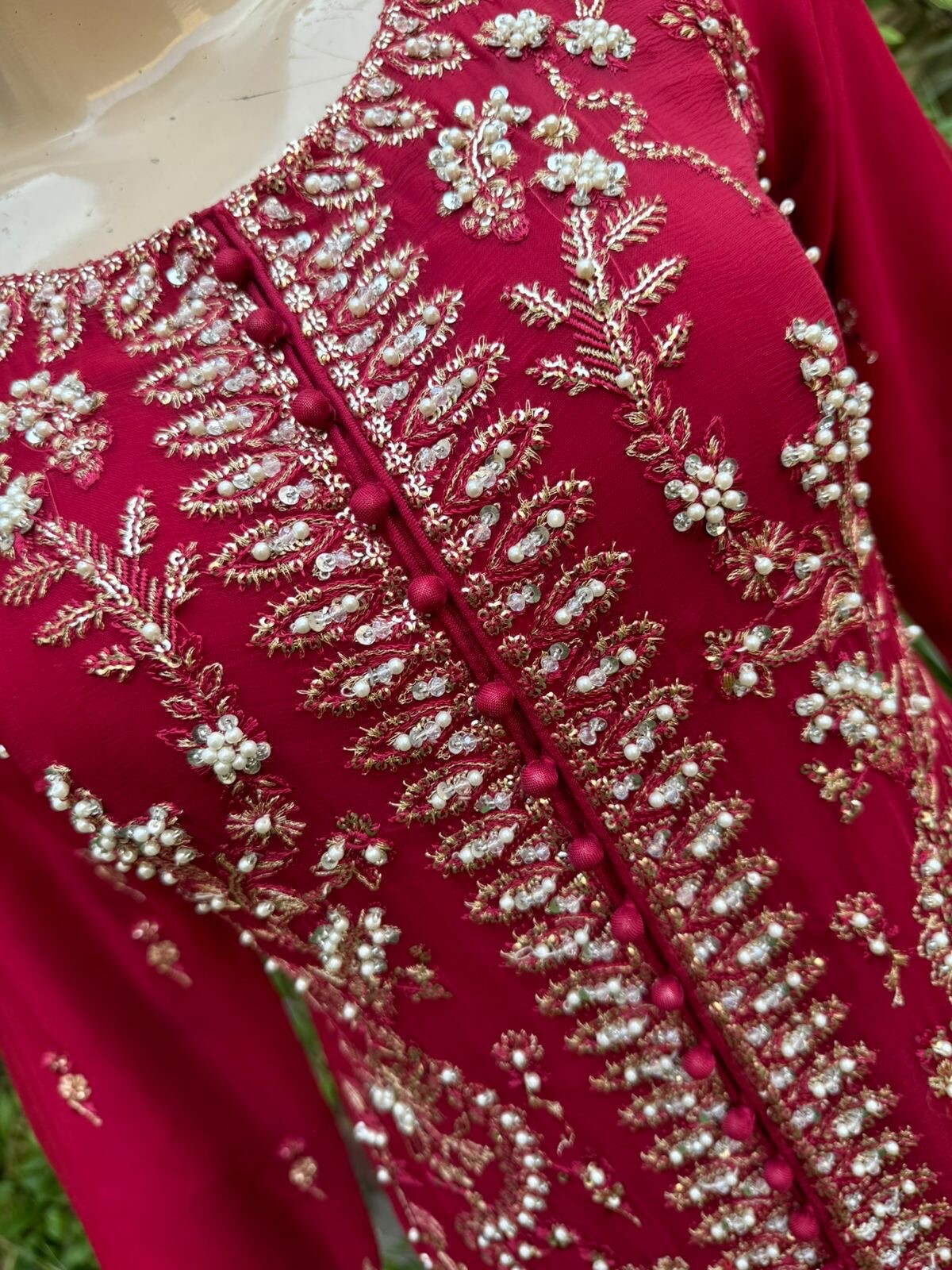 Pakistani Red Straight Style Embroidered Sequins Chiffon Sharara Dress,M#2