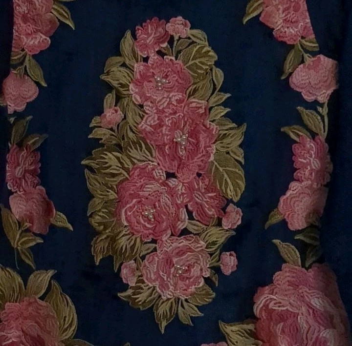 Agha Noor Navy Blue Embroidered Kurta Tunic Dress Small Floral Lace Rose