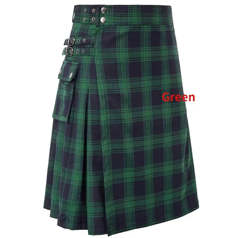 Utility Kilt Short Pants Men Tartan Pleated Strip Skirt Celtic Scottish Medieval