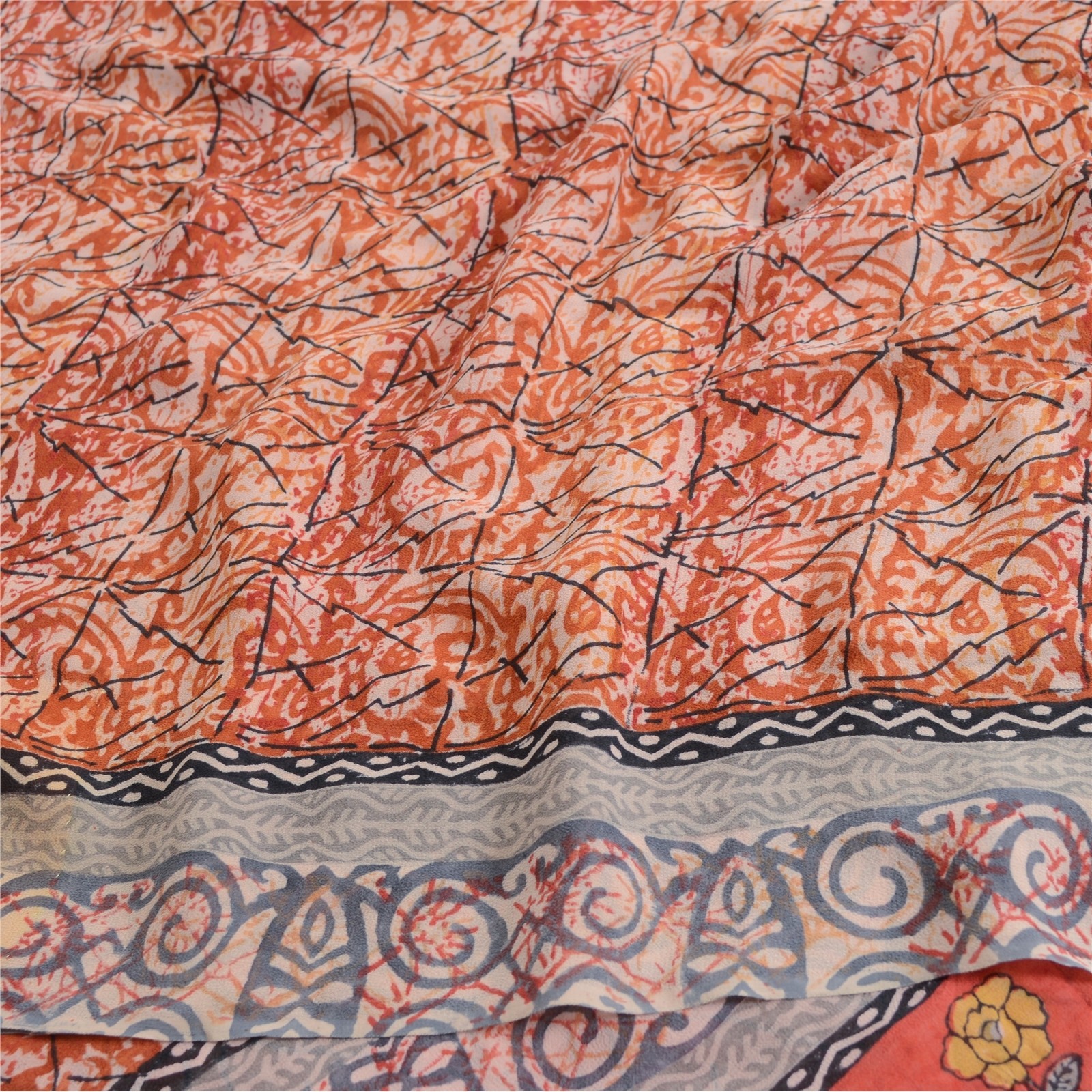 Sanskriti Vintage Sarees Hand Block Printed Pure Georgette Sari 5Yd Craft Fabric