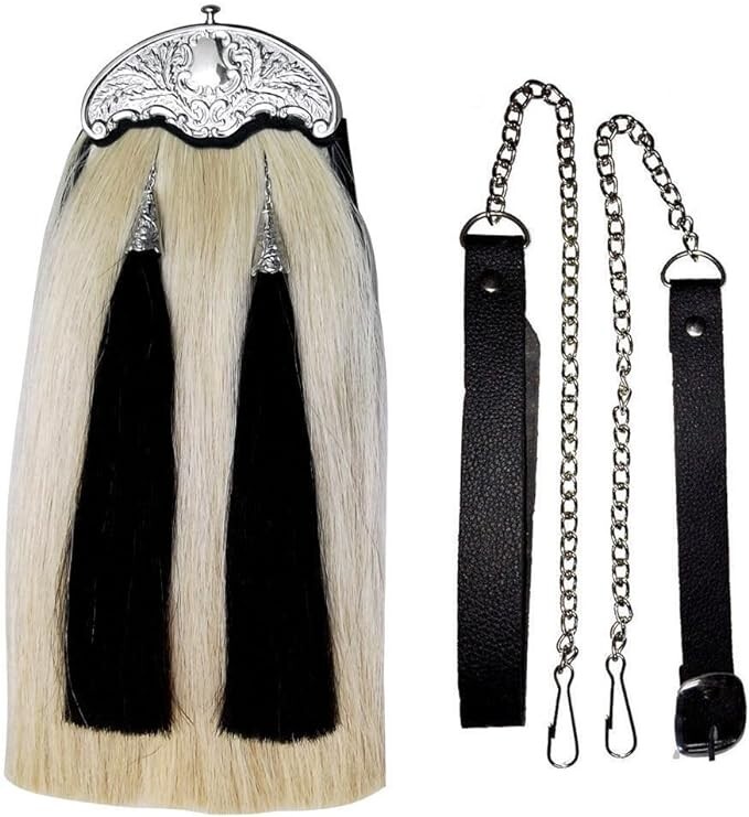 BEST SELLING WHITE HORSE HAIR SPORRAN 100% ORIGINAL BAGPIPER LONG KILT SPORRAN