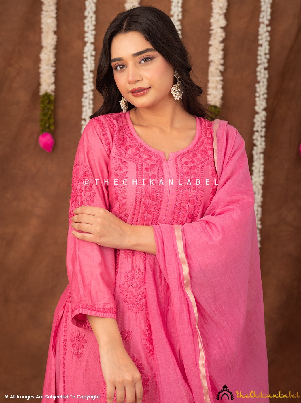 Pink Chikankari Kurta Set, Chikankari 3 Piece Set, Women Salwaar Kameez Suit