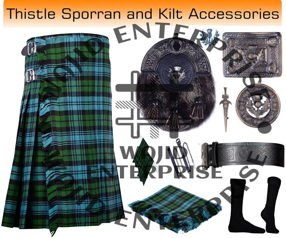 Scottish Highland Traditional Men’s Dress Kilts Tartan 8 yard Kilt & Accessories