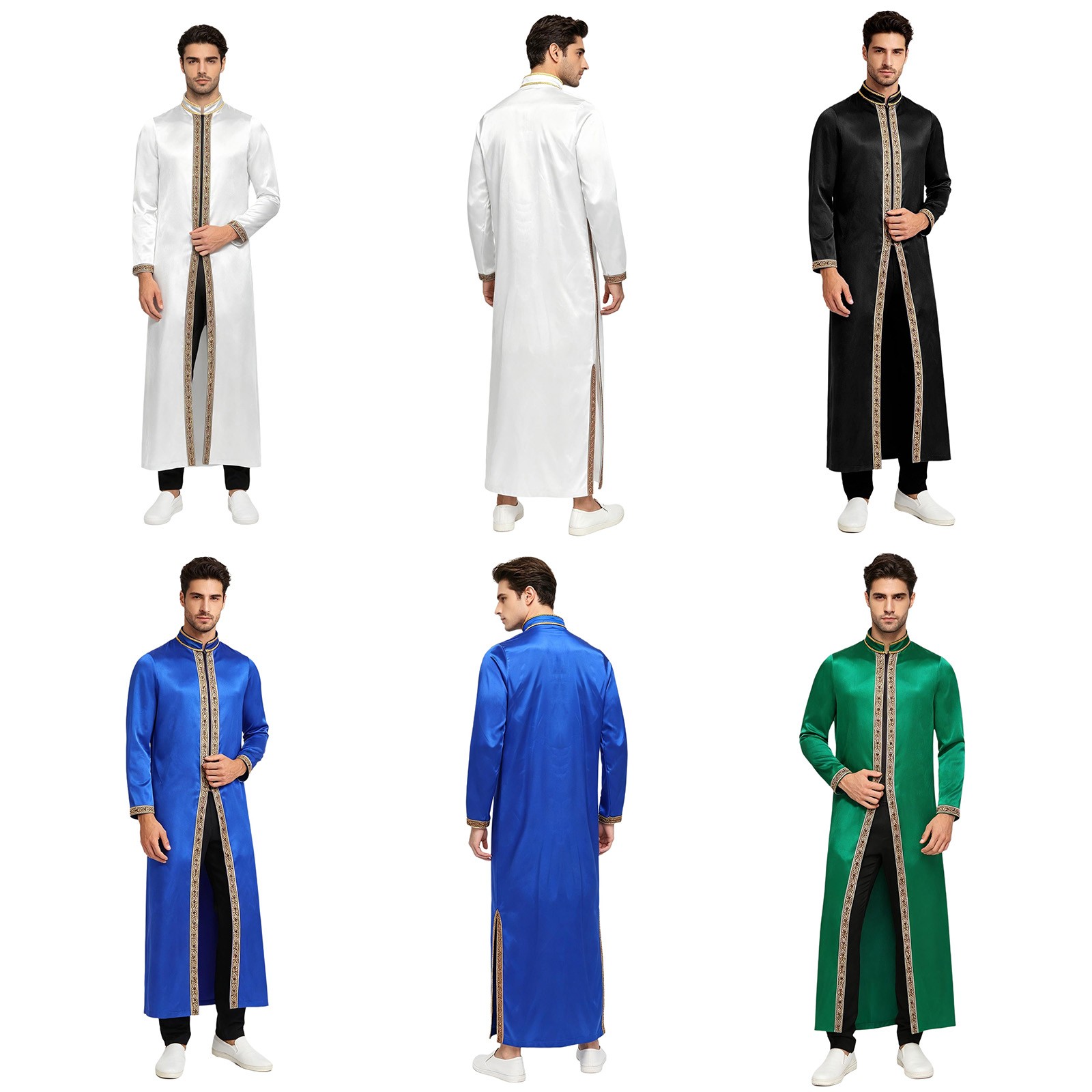 Men Dubai Robes Prayer Kaftan Long Sleeve Umrah Arabic Thobe Maxi-muslim Shirt