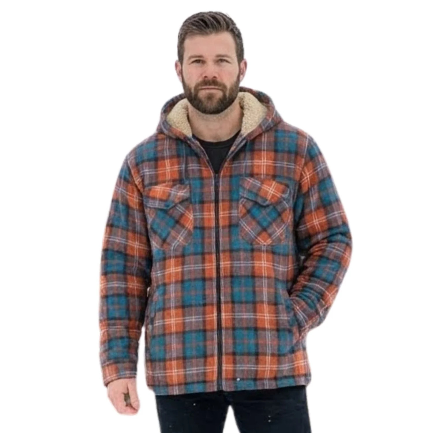 Coral Pale blue Hoodies Lumberjack Sherpa Wool Fabric Lined Lamont modern Tartan