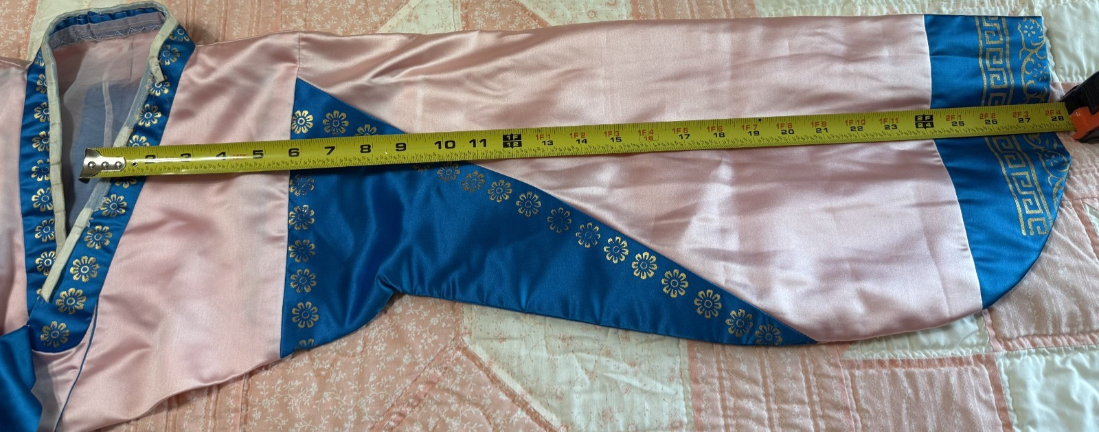 Vintage Korean Traditional Dress Silk Hanbok Pink &Blue w/Petticoat Size S/M