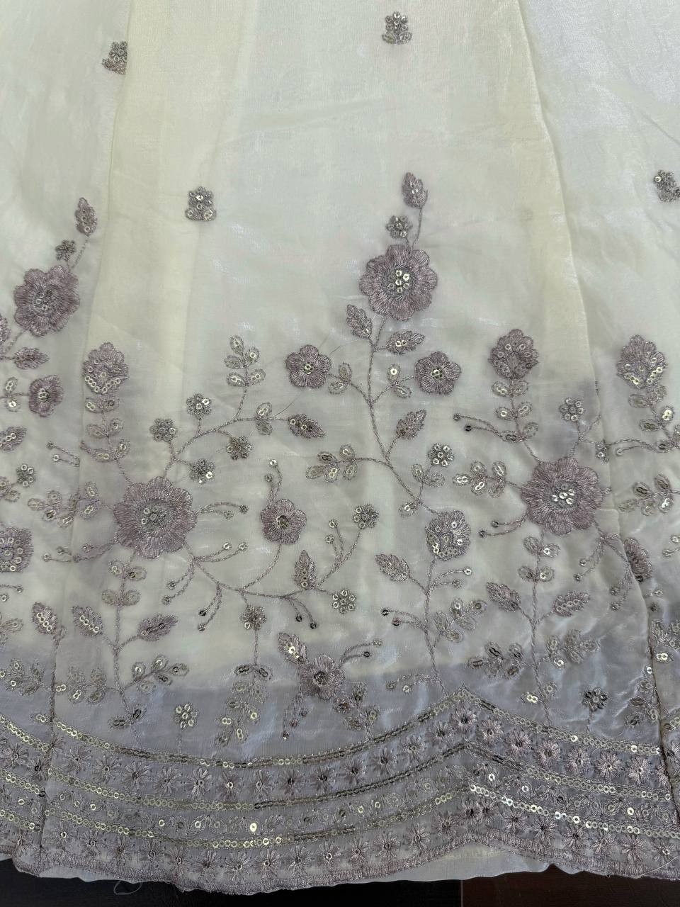 New Launching Silk Off White Gown Bottom With Dupatta For Functional Wear