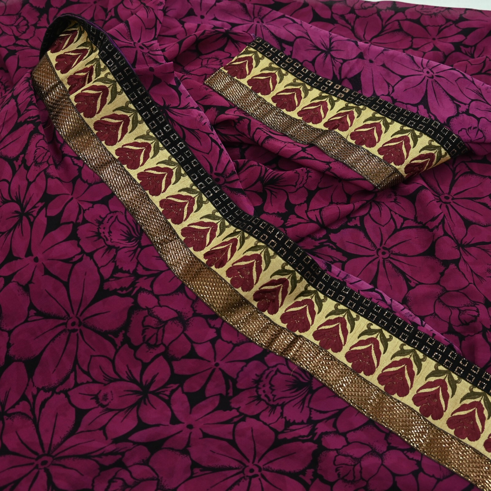 Indian Vintage Sari Pure Georgette Silk Printed Saree Craft Fabric Sewing 5yd