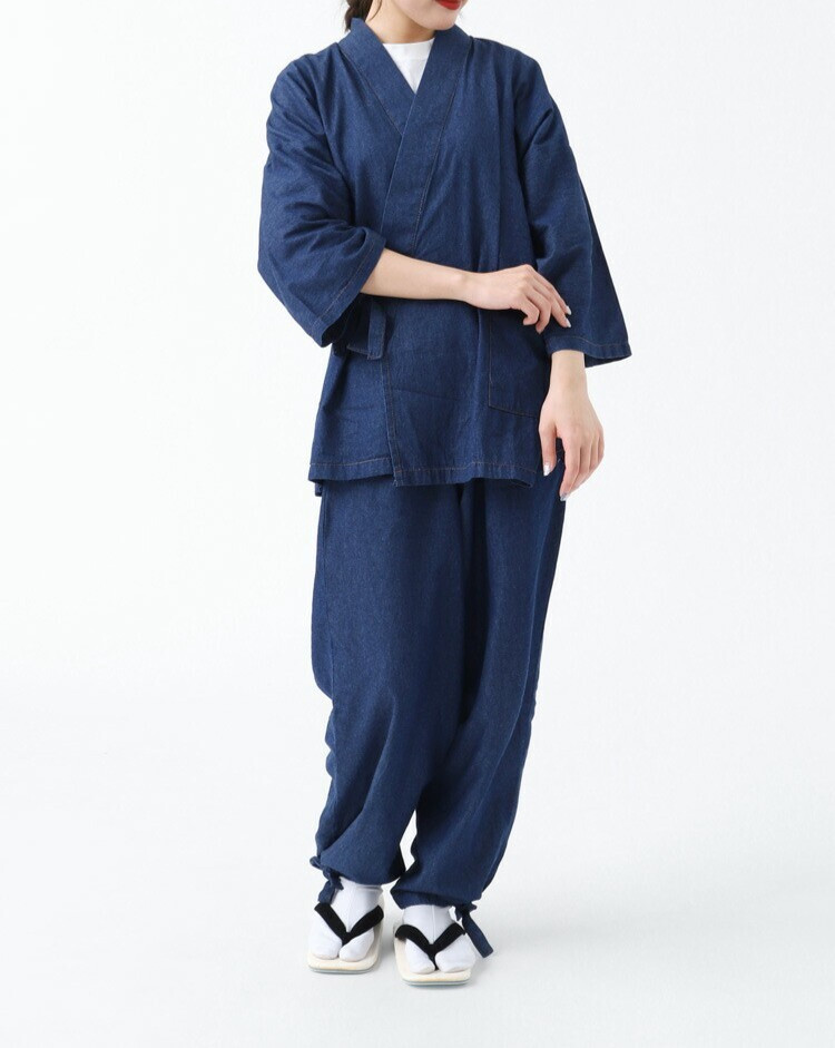 Japanese DENIM SAMUE Traditional Kimono Ladies 100% Cotton Indigo Work Wear