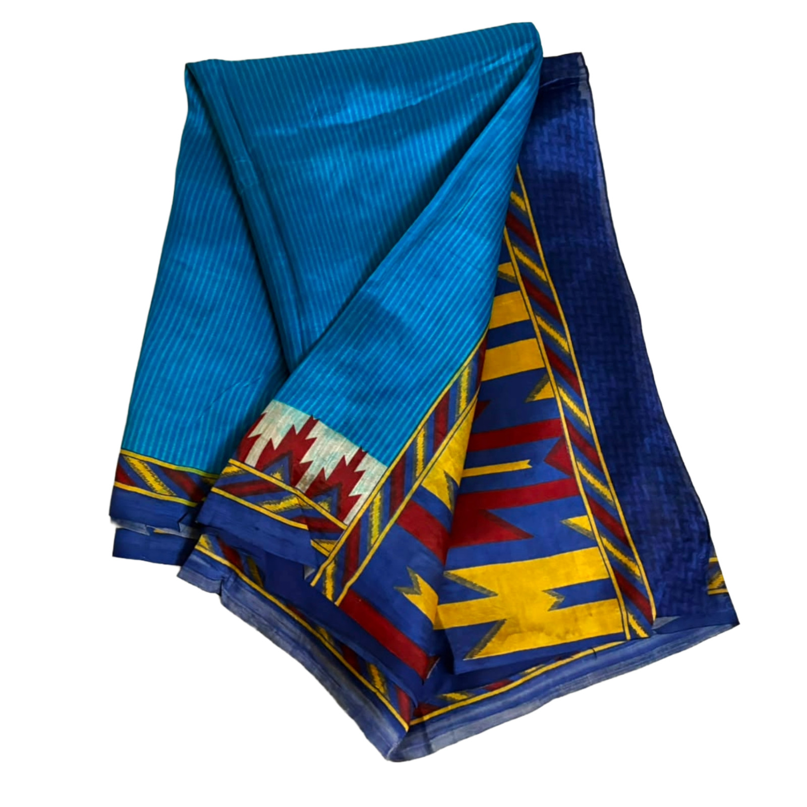 Silk Saree Indian Blue Dress Vintage Craft Fabric Printed Sari Home Decor Fabric