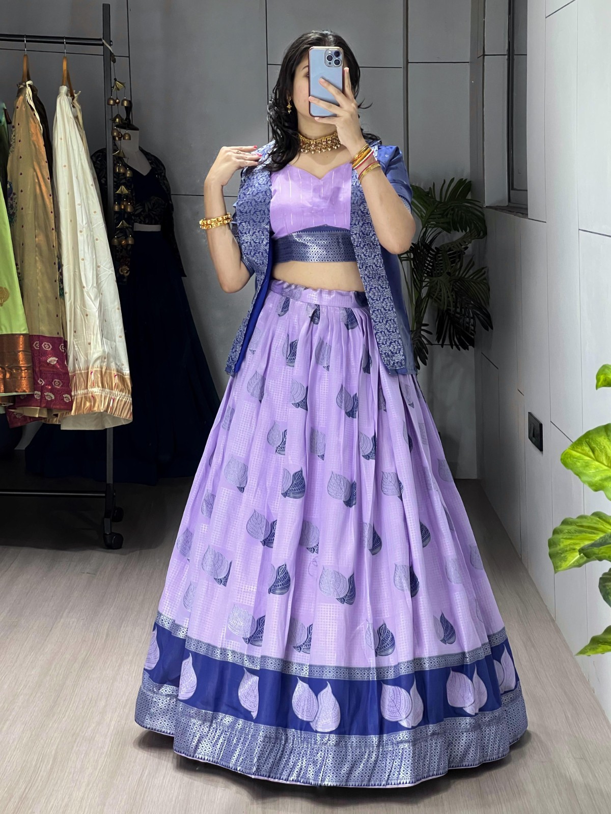 Wedding Special Lehenga Choli Koti Set Jacquard Silk Women Ethnic Wear