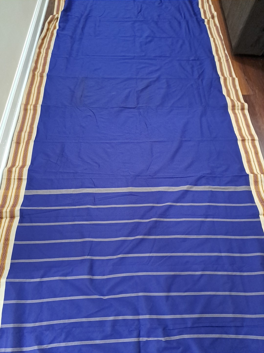 Set Of 3 Dark Blue & Beige Indian Saree Fabric Approximately 6.3 Yards Each