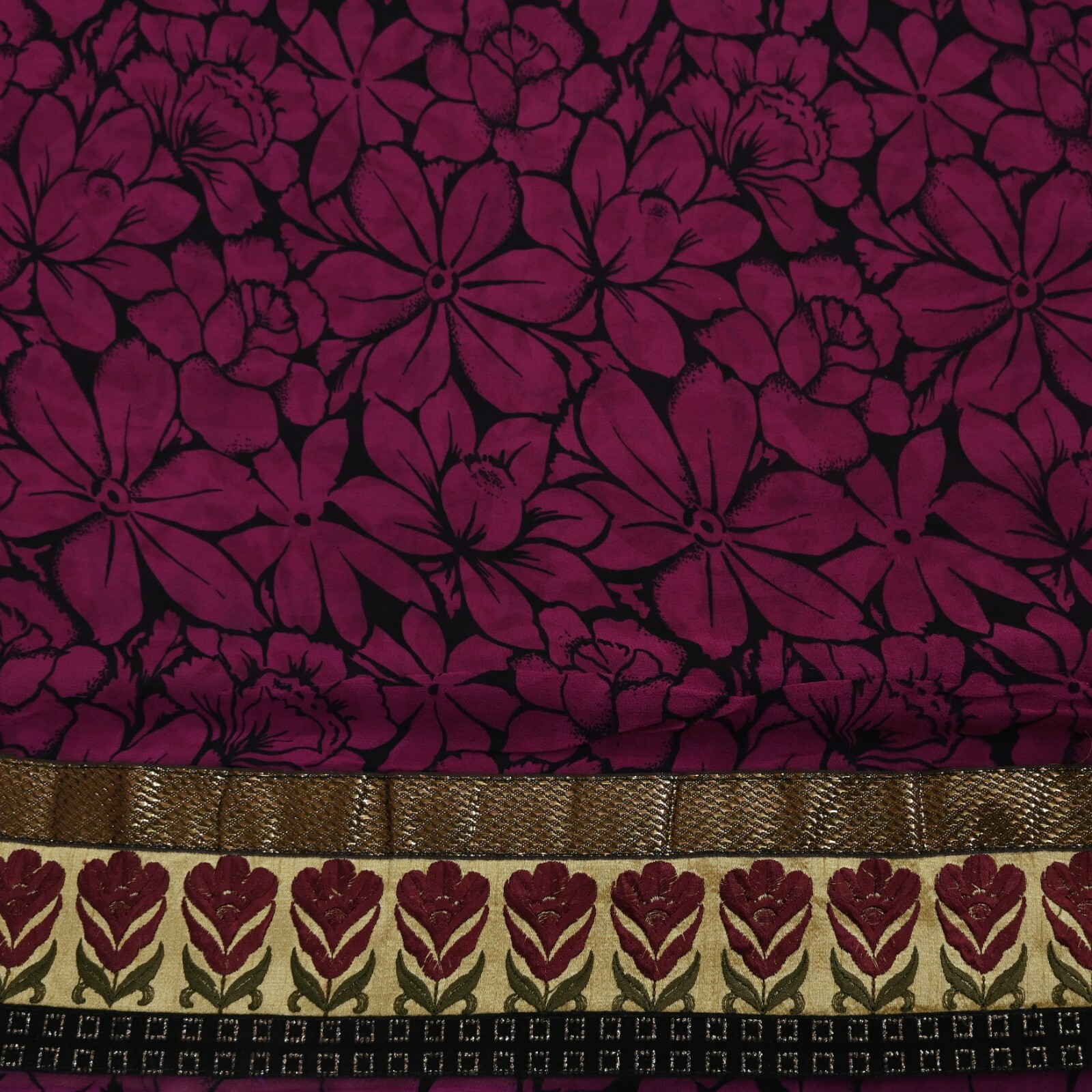 Indian Vintage Sari Pure Georgette Silk Printed Saree Craft Fabric Sewing 5yd