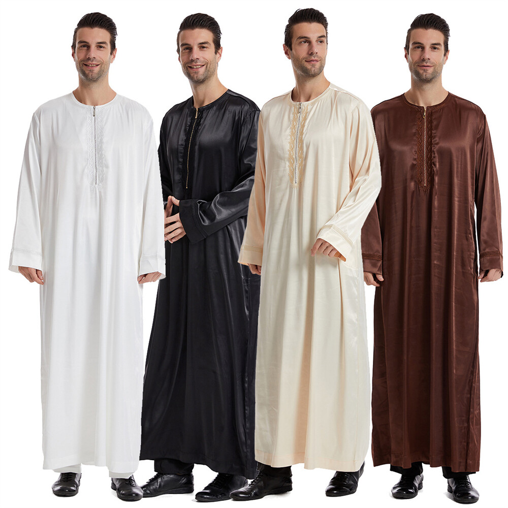 Muslim Men Saudi Abaya Kaftan Thobe Jubba Thoub Robe Dress Dishdasha Arab Gown
