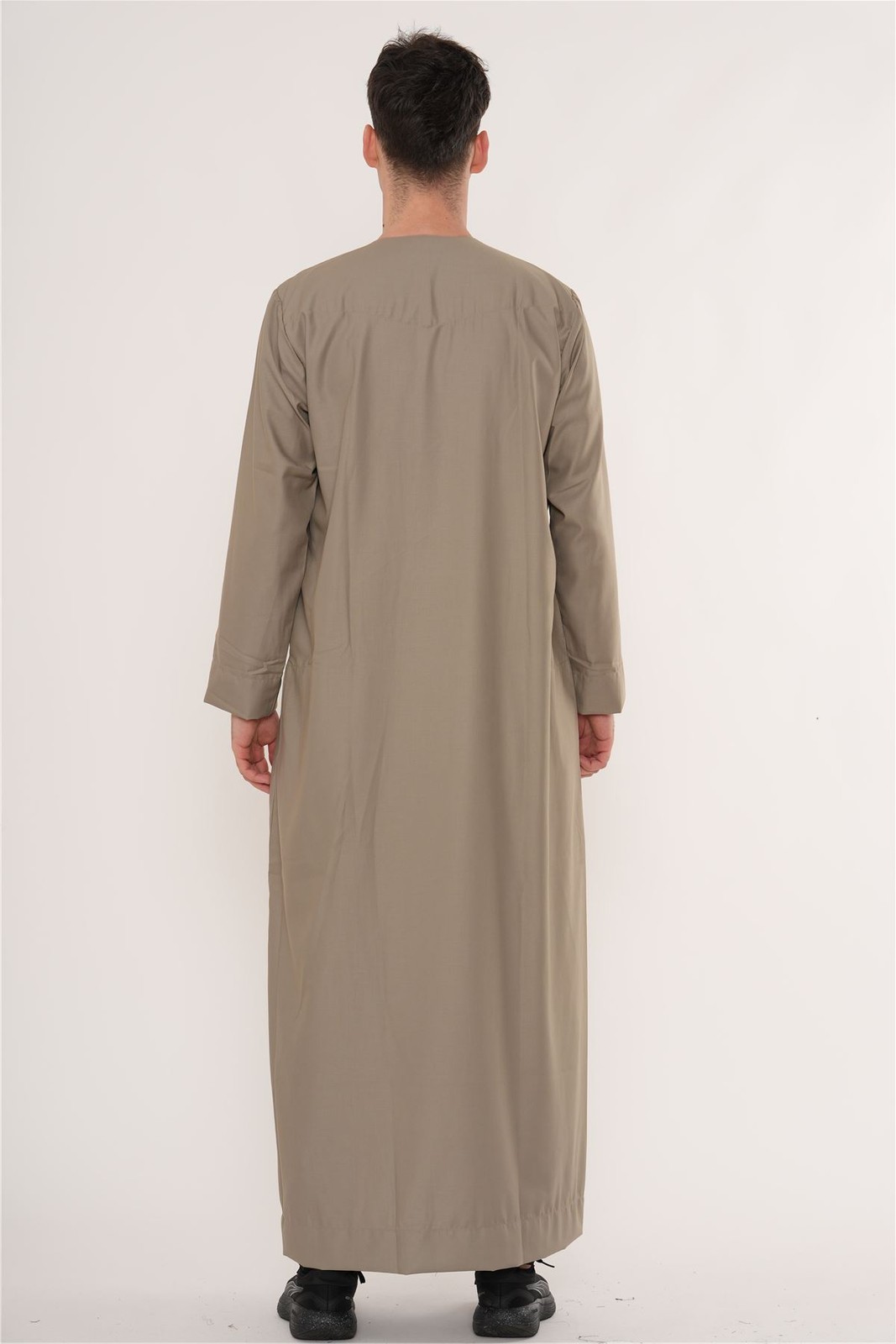 Men Beige Thobe Emirati Omani Jubba Islamic Embroidery Muslim Eid String Tassel
