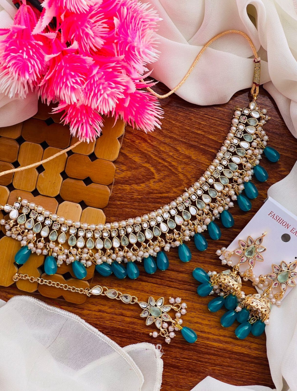 Pakistani/Indian Kundan Designer Jewelry Set Jhumka earrings Tikka