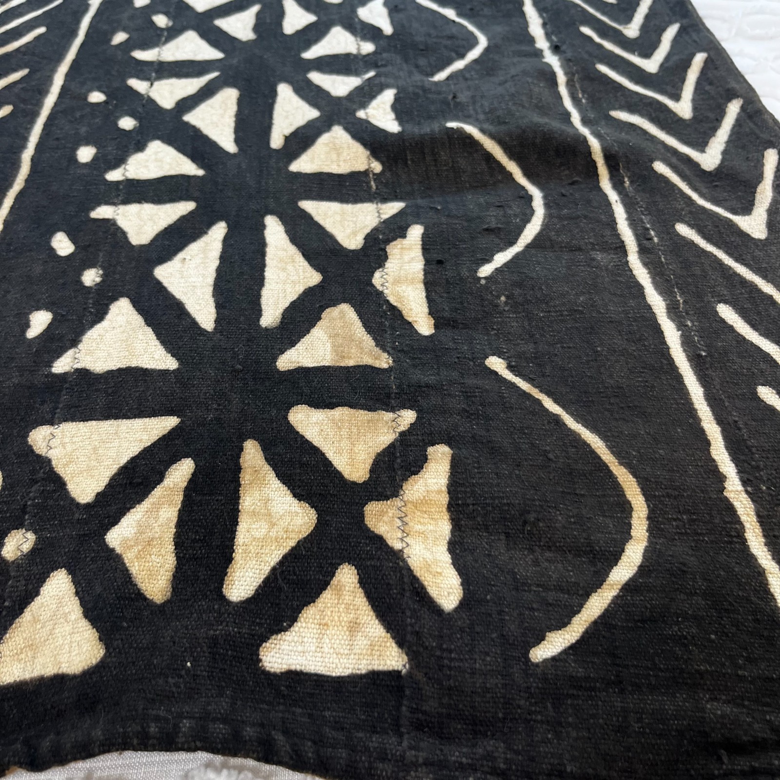 Traditional West African Bogolanfini Mud Cloth Tunic Dress Black Brown Geometric