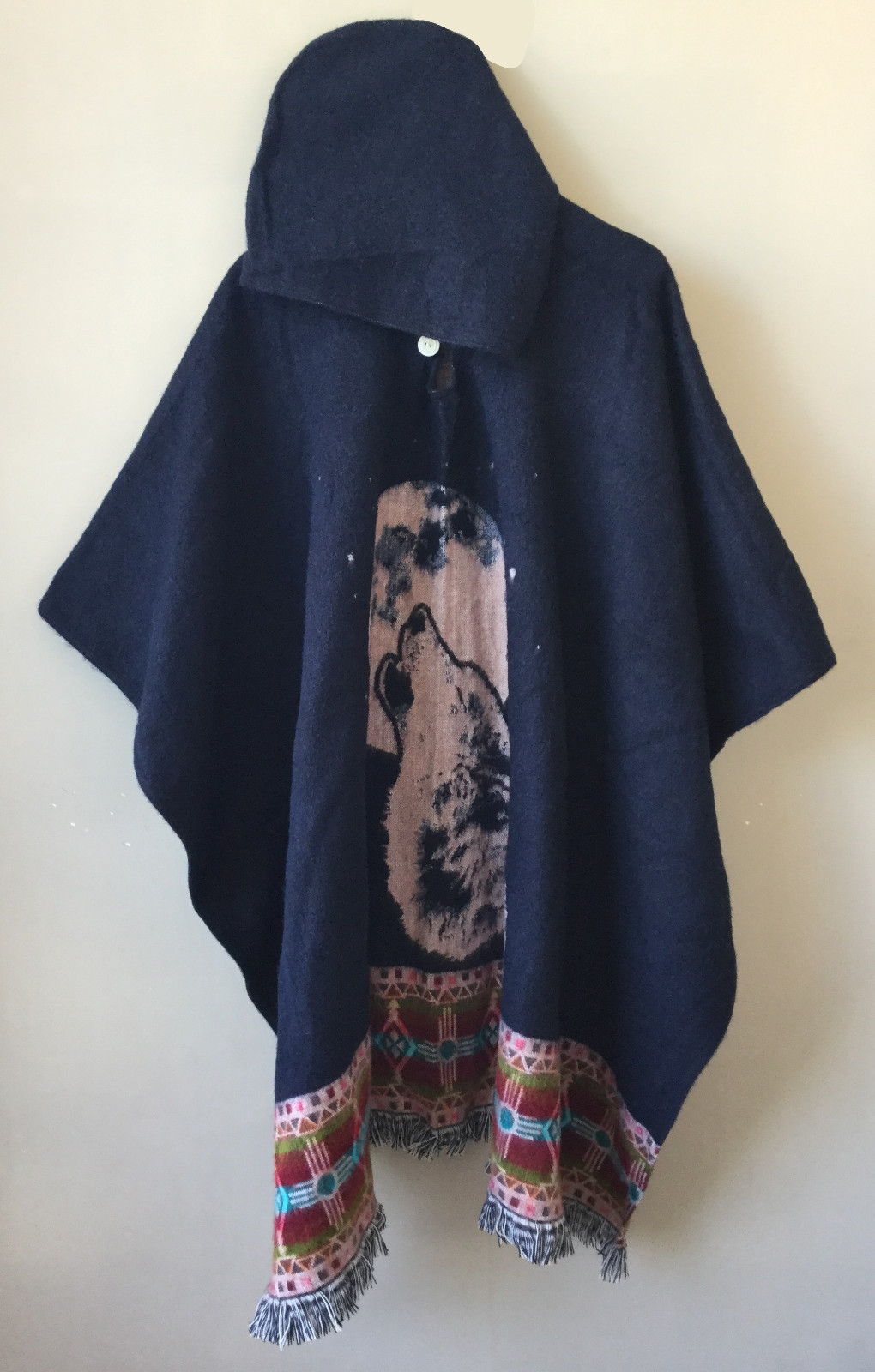 Llama Poncho with Hood | Soft Comfortable Wool | Navajo Howling Wolf Handcrafted