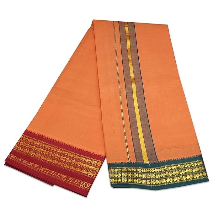 Cotton Colour Dhoti, Cotton 4 Meter Dhoti and 2.25 Meter Towel Set 9X5 Kavi
