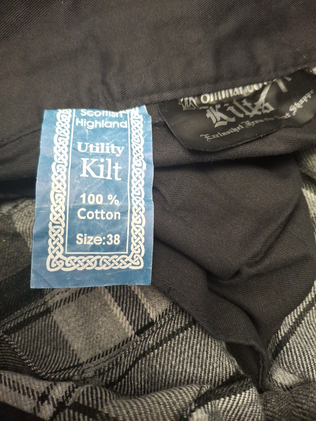 Kommando Scottish Highland Utility Black Gray White Kilt Size 38