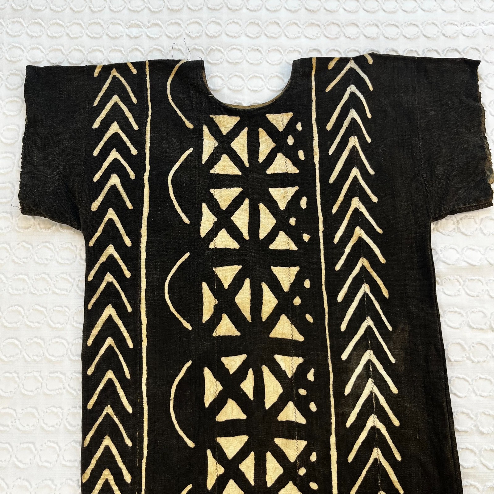 Traditional West African Bogolanfini Mud Cloth Tunic Dress Black Brown Geometric