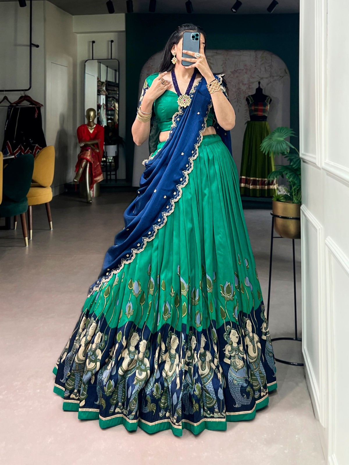 Indian Ethnic Tasar Silk Peacock Lehenga Choli Navratri Festival Wear for Women