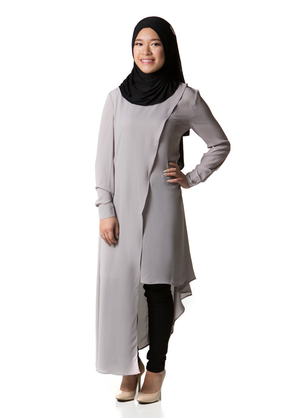 Ummah Couture Asymmetric Dress Top Modest Muslim Hijab Fashion Long Sleeve Shirt