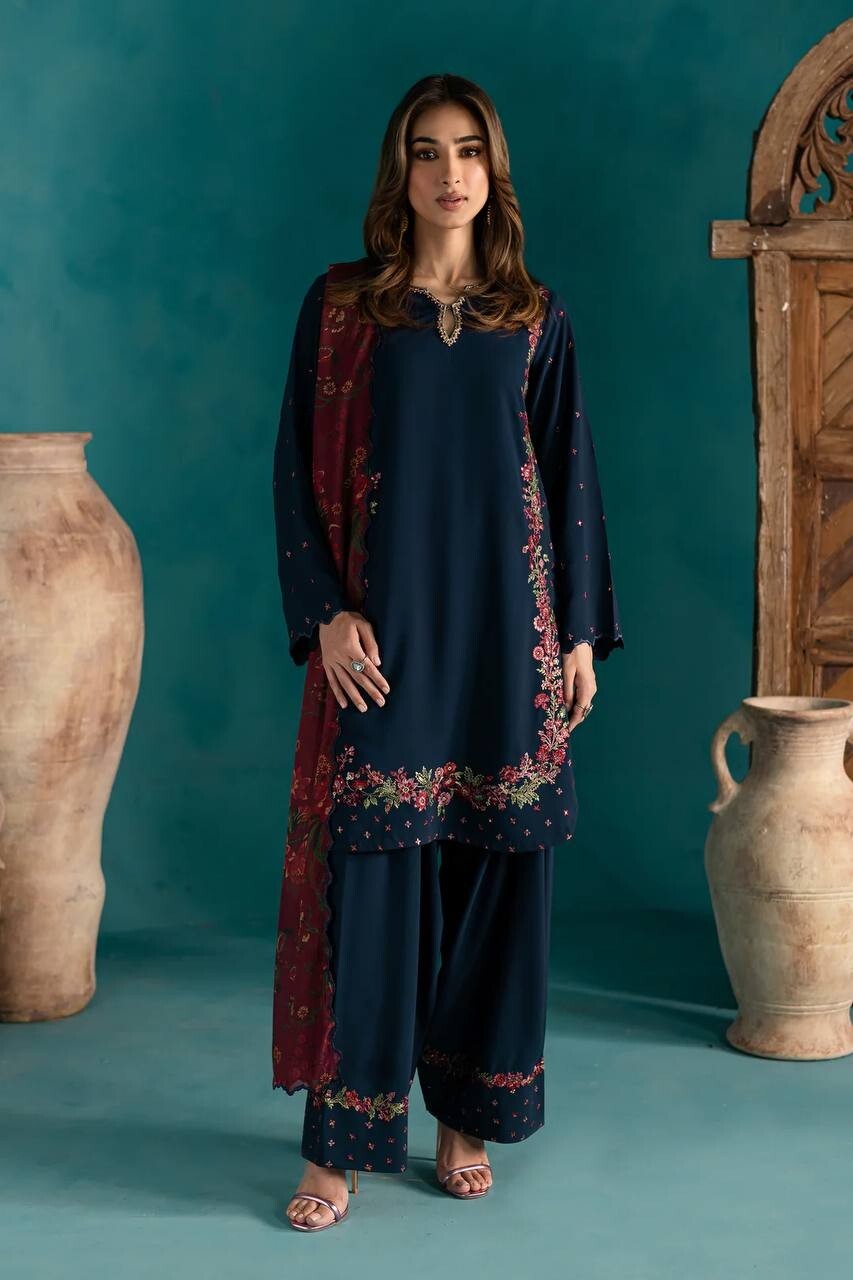 Unique Designer Blue Natural Crepe Silk Kurta Palazzo With Dupatta For Wedding
