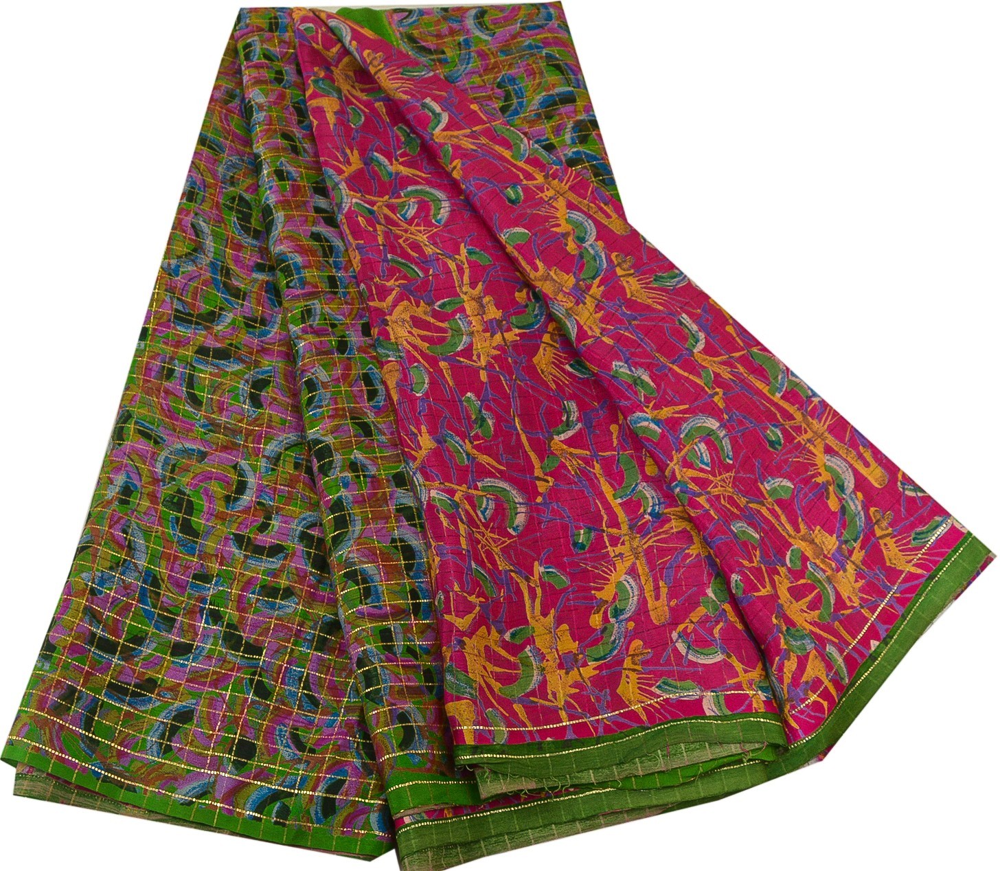 Sanskriti Vintage Sarees Indian Pink Pure Silk Printed Woven Sari Craft Fabric