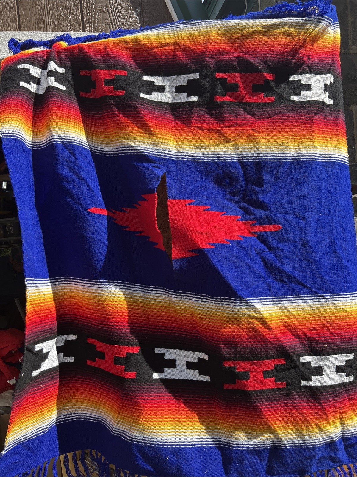 Vtg Mexican Poncho Acrylic Serape Saltillo Mexico 57×42