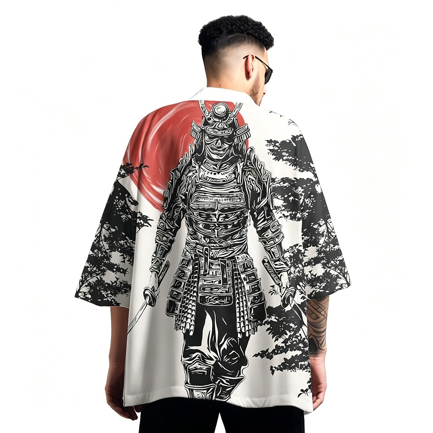 Niepce Men’s Japanese Graphic Lightweight Demon Samurai Kimono Cardigan Shirt
