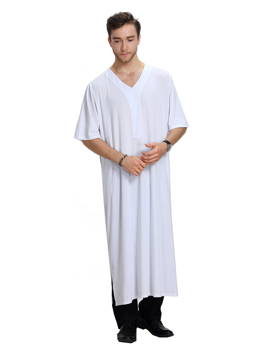 Saudi Muslim Men Abaya Dishdasha Jubba Thoub Thobe Kaftan Short Sleeve Ramadan