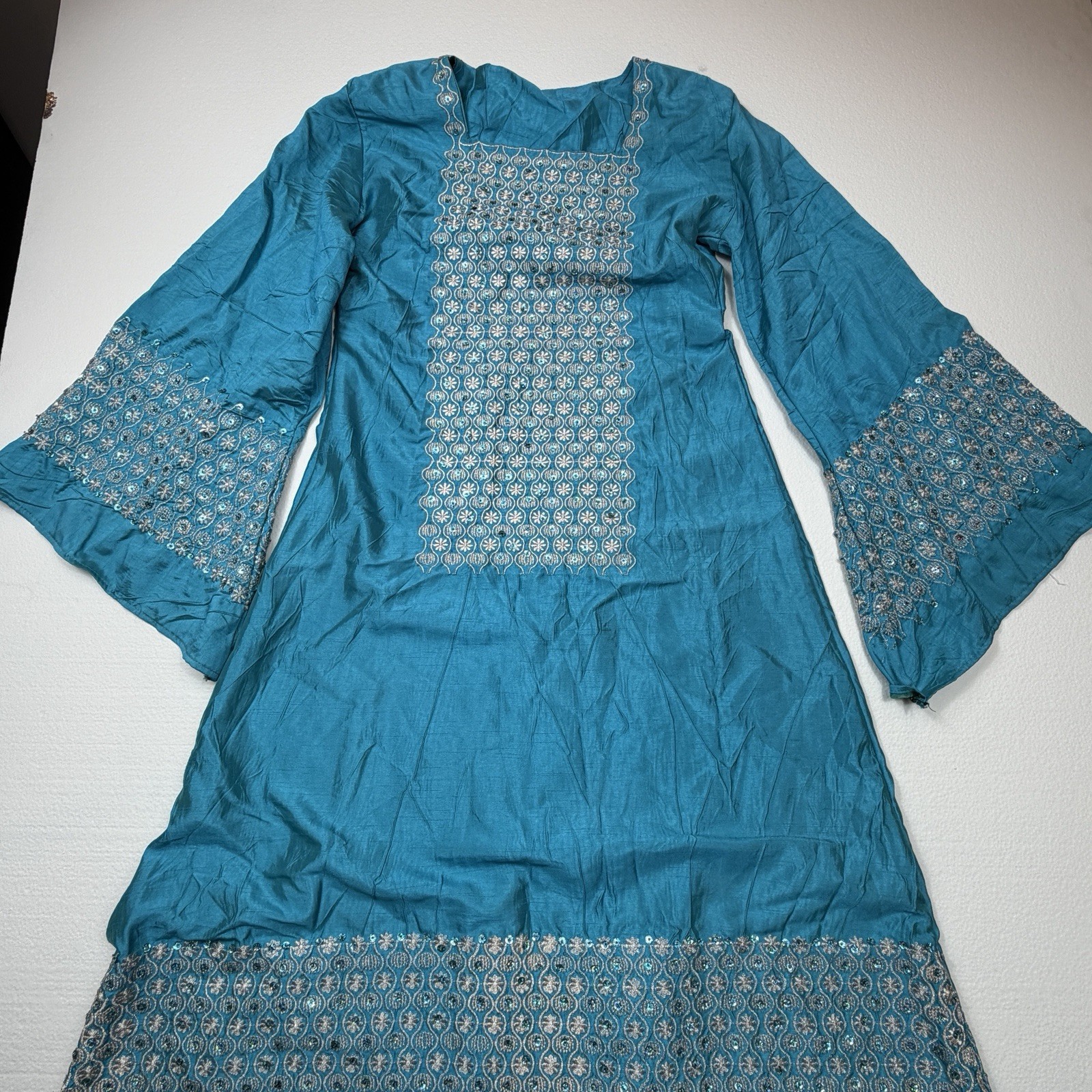 Palestinian Thobe Unique Teal Color Abaya Tatreez Women Size M/L Thob Muslim