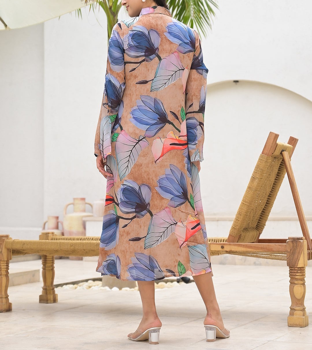 Blue Multi Digital Printed Chinon Kaftan for Women | Boho Beach Resort Dress