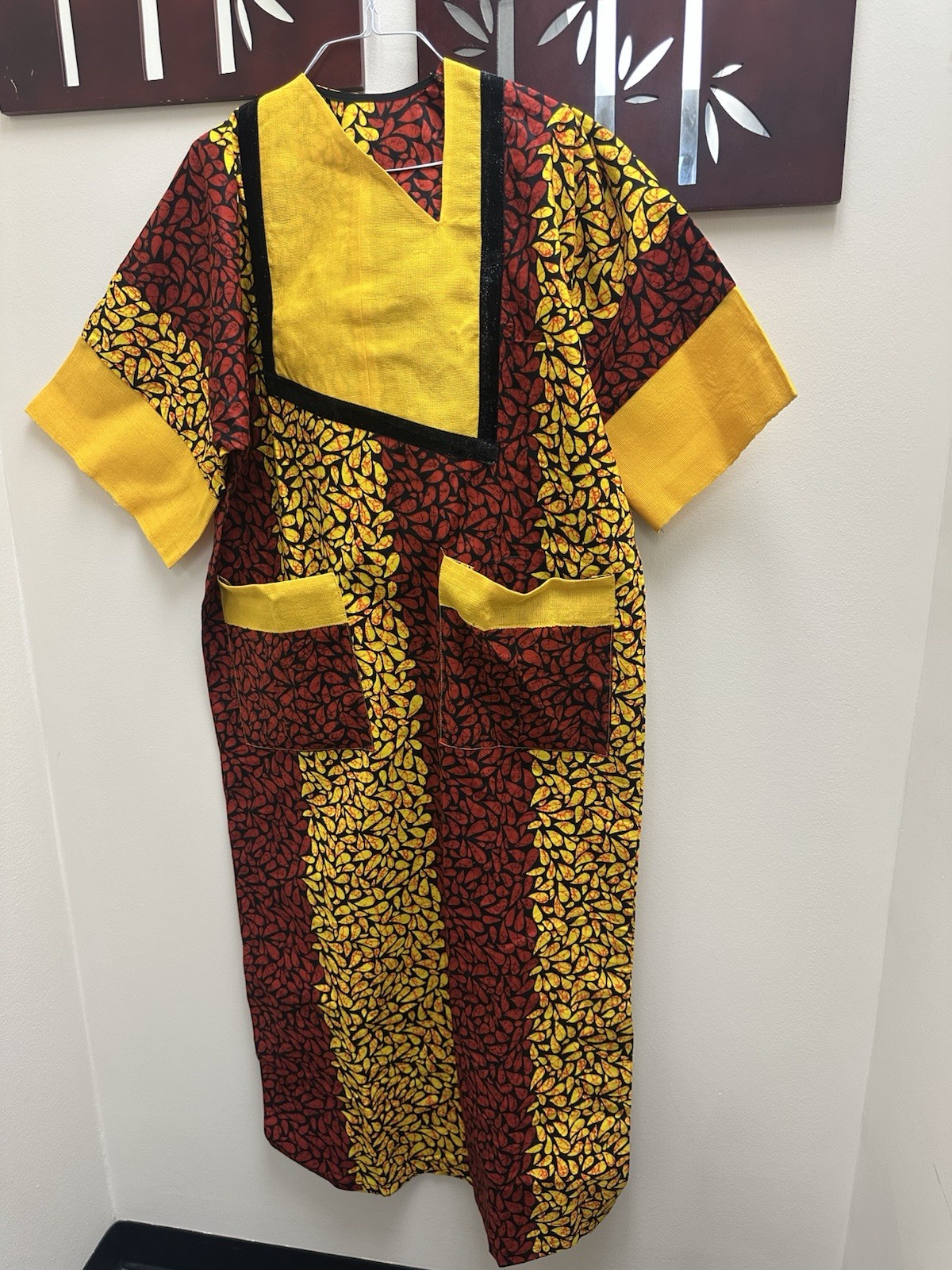 African Nigeria Ankara Kaftan Dress Mixed With Aso Oke. Women Long Dress L- XL