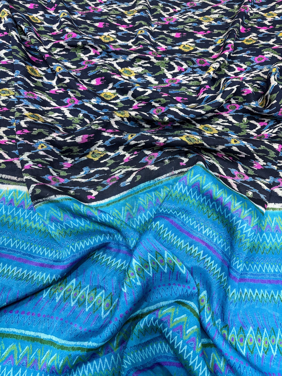 Vintage Blue Chiffon Silk Saree | Lightweight Fabric for DIY & Sewing CS1061